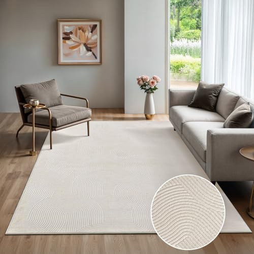 the carpet Rio - Moderner Kurzflor Teppich, weicher und pflegeleichter Anti-Rutsch-Teppich mit 3D-Optik, robust, für Wohnzimmer und Schlafzimmer, Creme, 240 x 340 cm