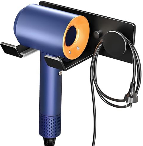 Yichalodge Porta Asciugacapelli Acciaio al Carbonio Porta Phon da Muro per Bagno con Portacavi da Parete Autoadesivo Supporto Asciugacapelli per Hotel Bagno