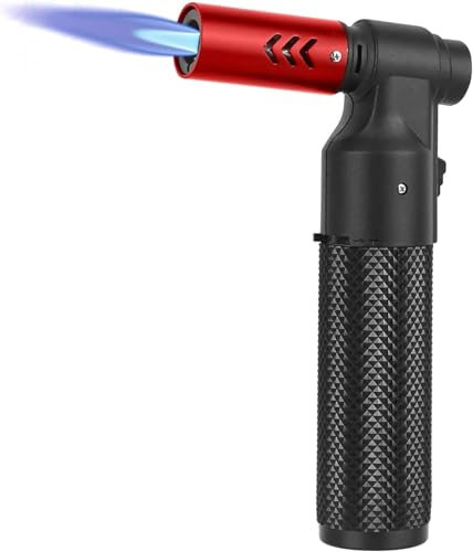 Kitchen Blow Torch Butane Torch Lighter Big Jet Flame Refillable Portable Butane Torch Adjustable Mini Blow Torch for Camping Grill Baking Culinary Soldering Cooking Welding BBQ (NO Gas) (red)