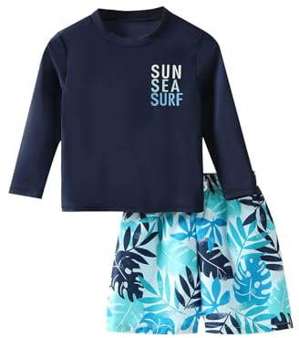 Générique Maillot de Bain pour garçon, Manches Longues, Rashguard, avec Short Assorti, Tenue de Plage, de Surf, de Piscine, pour Tout-Petits, été 1 (Blue, 3-4 Years)