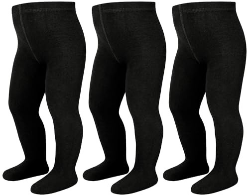 LAETBBE Lot de 3 paires de collants en coton pour bébé fille de 0 à 24 mois., #1 noir., 18-24 mois