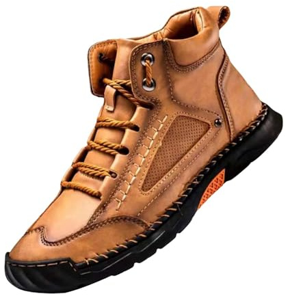 Botines para hombre, hechos a mano, de piel sintética, con soporte de arco, puntadas altas para el tobillo, botas de tobillo modernas, tallas grandes, zapatos descalzos, botas de trabajo, botas con