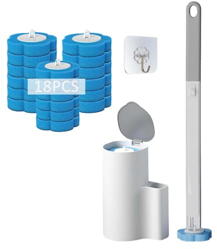 iAnomla Escobilla de Inodoro Desechable con 18 Recambios, Cepillo de Baño Montado en La Pared, Adecuado Para Limpieza de Inodoros, Limpieza de Baño, Fregadero, Bañera, Suelo, Azul (Aroma Fresco）
