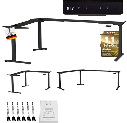 ALBATROS Eckschreibtisch Tischgestell elektrisch höhenverstellbar, Lift L7 Schwarz mit 3X Gen 4.0 Motoren, Metallgestell, stufenlos verstellbar 90°–180°, 120 kg belastbar, mit Display