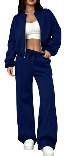 Generico tute donna, 2 PezziTuta Sportiva con Felpa con Zip a Maniche Lunghe e Pantaloni a Gamba Larga con Tasche e Coulisse, Abbigliamento da Casa Autunnale Comodo