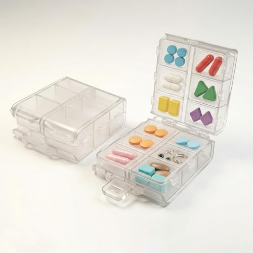 2 st. tablettlåda 7 dagar, 12 fack, pillerask vikbar | Praktisk tablettorganisatör transparent, tablettburk för resor, tablettdispenser för resor och daglig