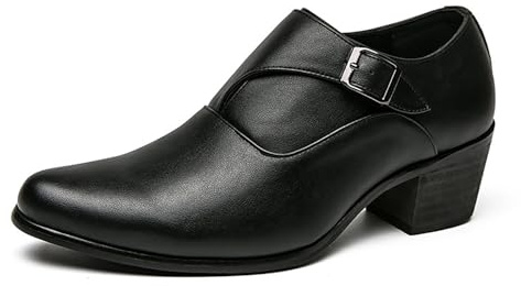 Zapatos de vestir formales Oxford con hebilla y tacón cubano alto for hombres for negocios y eventos(Schwarz,42 EU)