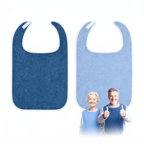 Bekecidi Bavoir Adulte 75x45cm Grand Bavoir Imperméable Lot 2 Bleu | Bavoir adulte grand bavoir 75x45cm tissu éponge imperméable réutilisable lavable scratch personnes âgées repas protection