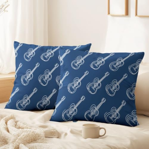 Rutnät, linjekonst, musik kuddfodral set med 2-pack 50 x 30 cm – ingen kuddinsats dekorativa fodral gitarr, musikelement för soffa säng soffa utomhus heminredning