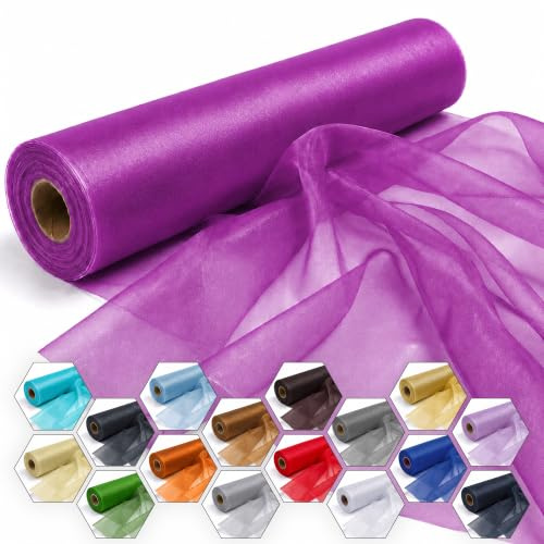 Trimming Shop Purple Snow Sheer Organza Roll 25m x 29cm Fabric | Ideal for Christmas Event, Party Decoration, Fabric for Chair Bow Sash, Table Runner, DIY Craft Projects