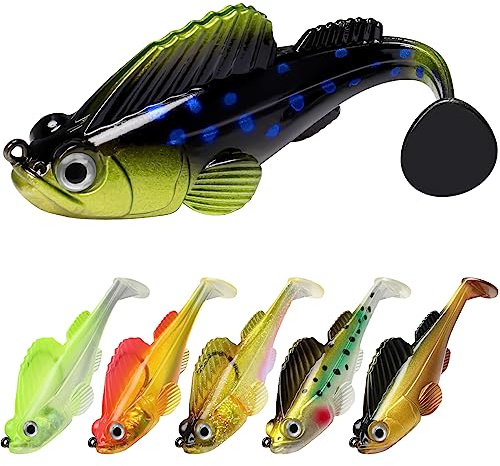 GOTOUR Pre-Rigged Soft Fishing Lures with Weedless Hidden Hook, Lifelike Paddle Tail Swimbaits for Bass Fishing, Freshwater & Saltwater Fishing Bait for Bass, Pike, Trout, and Walleye. (3.5in / 0.8oz)