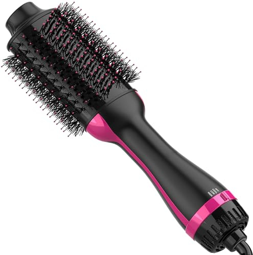 Dimecano Hair Dryer Brush, 4 in 1 One Step Hair Dryer and Styler Volumizer, Professional Hot Air Brush with Negative Ion Anti-frizz Blowout for Drying, Straightening, Salon, Black Pink