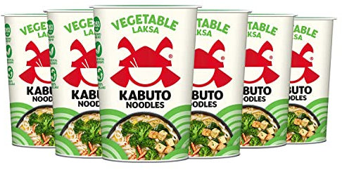 Kabuto Vegetable Laksa Noodles 6 x 65g | Premium Instant Noodles | Authentic Laksa Noodle Pot | Quick & Easy Ready Meal | Gourmet Asian Food | B-Corp Certified