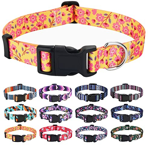 Mihqy Dog Collar for Largel Dogs, Cute Small Medium Large Dog Pet Collar, with Floral Patterns, Soft Adjustable for Boy Girl Female Male Puppy Dog Collar(Yellow Flower,L)