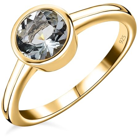 TJC Aquamarine Solitaire Ring for Women 925 Silver 18K Gold Vermeil, Size L