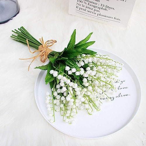 mumisuto 6Pcs Lily of The Valley Artificial Flowers, Vivid Plastic Lily Flowers Bouquet, Plastic Flower Bouquet for Wedding Home Party Decor
