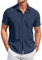 COOFANDY Men's Short Sleeve Shirt Stretch Dress Shirts Casual Non Iron Business Shirt Summer Beach Shirts Darkblue XL