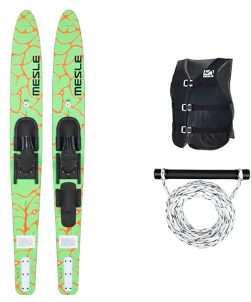 MESLE Wasser-Ski Set Strato 170 cm mit Weste Sportsman + Leine Set, Anfänger und Fortgeschrittene Combo-Ski Ausrüstung für Jugendliche und Erwachsene, Farben: blau, Lime, rot
