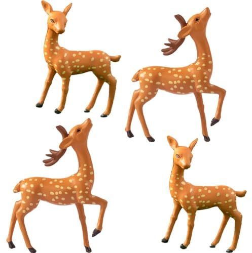 Lpitoy Mini Statue De Cerf Miniature, 4 Pièces, Figurines De Cerf, Modèle D'ornement, Jouet De Renne Mignon, Décor Artistique, Ornements De Noël, Modèle Animal