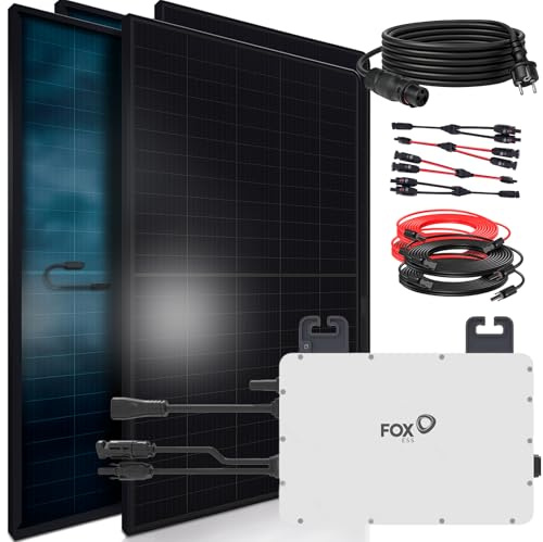SUNNIVA 1840W Balkonkraftwerk BIFAZIAL FULLBLACK komplett Steckdose Fox ESS 800W Wechselrichter, PV Solaranlage, 4x 460W Glas-Glas Solarmodule, inkl. 5m Kabel, Bluetooth WIFI, Komplettset
