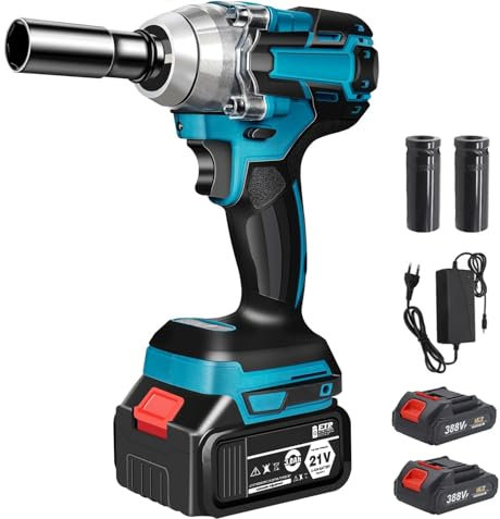 Purova Llave de impacto con batería de 550 N.m, 21V Pistola de Impacto Bateria, Llave Impacto de 1/2 Cuadrada, Taladro de Impacto Eléctrico, para Reparación de Automóviles (con 2 Batería de 3,0 Ah)