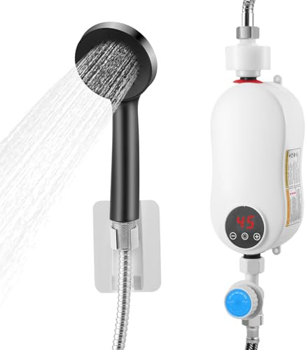 Mini Electric Water Heater, 220V 5500W Electric Tankless Water Heater Rapid Heating with LCD Digital Display and Touch Buttons, Tankless Water Heater (D)