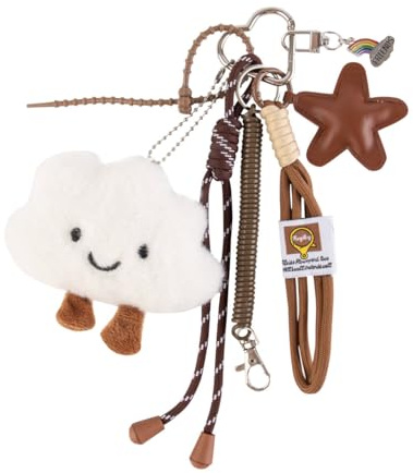 Georgie Porgy Porte-clés Accessoire pour sac à main Pendentif de sac à main Bag Charm Sac à dos d'école Sac de sport mignon Cadeau pour fille (Nuage Étoile Friends)