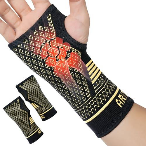 Beugo Muequera Tendinitis Mueca, 1 Par Guantes de Compresión para Artritis, Muñequera de Compresión de Cobre, Alta Elasticidad Elástica, protección de las articulaciones, Hombre y Mujer (S)