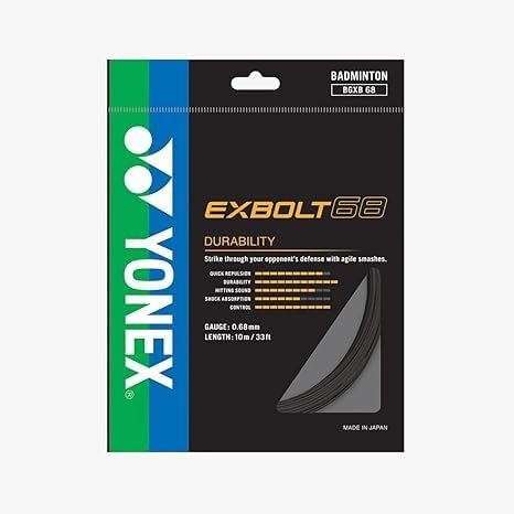 YONEX EXBOLT 68 Badminton String, Gauge 0.68mm Length 10m/33feet, High Power & Durable Choice of Colors (Black)