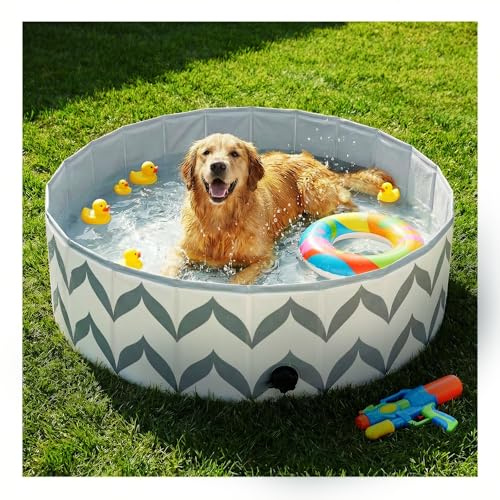 furrybaby Dog Pool for Large Dogs, Foldable Hard Plastic Pet Swimming Pool, Heavy Duty 0.5mm PVC with Non-Slip Bottom, Portable Kiddie Pool for Dogs, Pet Bath Tub for Backyard Summer, GW 40“