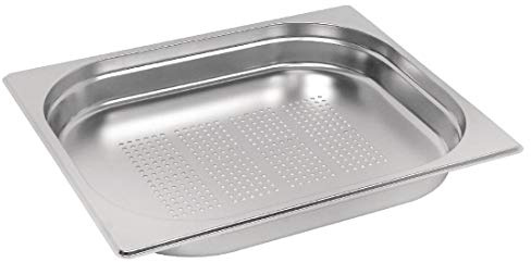 Vogue 12561 Stainless Steel 1/2 Perforated Gastronorm Pan 40mm Deep Food Container, Silver