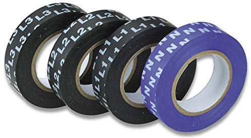 Cimco Isolierband Sortiment 4-teilig L1,L2,L3,N 15mmx10m, schwarz und blau (160205)