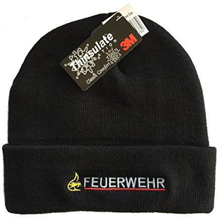 Atmungsaktive Schwarze Pudelmütze Feuerwehr BaWü mit Stauferlöwe Bestickt, 3M-Thinsulate Insulation