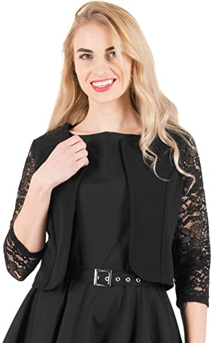 BlackButterfly 3/4 Manga de Encaje Abrir Bolero Noche Chaqueta Blusa (Negro, 5XL)