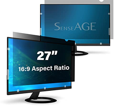 SenseAGE 27 Zoll Monitor Blickschutzfilter 16:9, Abnehmbare Sichtschutzfolie für 27 Bildschirm Computer, Anti Blaulicht & Blendschutz, Anti-Spy Privacy Screen Filter - 59.8 x 33.7 cm