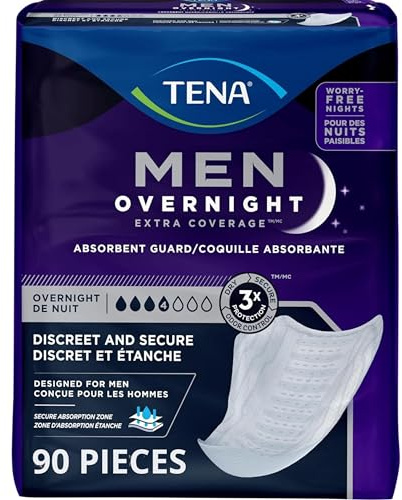 TENA Incontinence Guards, Overnight Absorbency & Advanced Odor Protection, Incontinence Guards for Men, 90 ct
