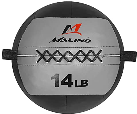 Malino Balle de médecine pour exercices de boxe, MMA, entraînement, fitness, mur (noir/gris, 6,4 kg)