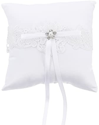 VALICLUD Ringkissen Aus Spitze Mit Schleife Und Banddesign Für Hochzeit Und Verlobung Ringträgerkissen Für Trauungen Und Feiern