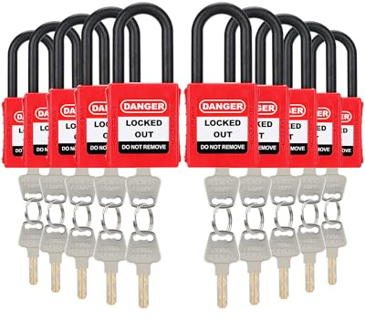 HOLULO Vorhängeschlösser mit Sicherheitsverriegelung – 10 Sets verschiedener Schlüssel, wetterfester Stahlbügel, rotes Loto Tagout Schloss für Industrie/Außenbereich, 10 Stück