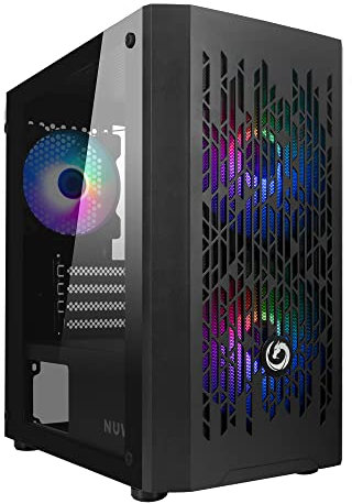 Nuwo Blitz R24 Nero Case Micro-ATX per PC Desktop Office Gaming Mini Tower 0.50MM SPCC con 3 Ventole Illuminazione Arcobaleno Fissa Pannello Laterale in Vetro Temperato (AxPxL: 388x350x203 mm)