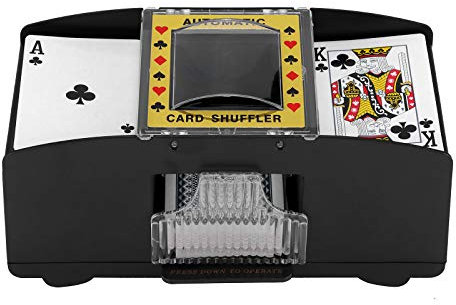 YUNYODA Kartenmischmaschine Elektrische, Mischmaschine Karten für 2 Kartensätze, Automatischer Kartenmischer Kartenmischgerät für 2 Decks UNO, Poker, Skip BO & Viele Weitere Karten