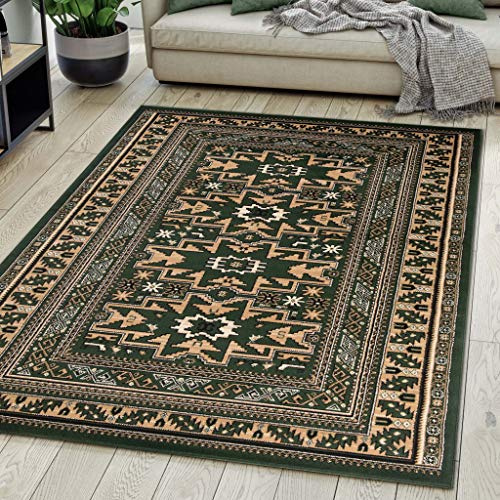Mazovia Alfombra Pasillo 80x150cm Verde Clásico Tradicional Suave Sintético | Alfombra para Recibidor Cocina Oficina Salón Dormitorio Suelo Radiante Fácil de Limpiar Resistente a Detergentes Pelo Corto