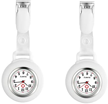 Avaner Krankenschwesteruhr für Damen Herren Analog Quarzwerk Schwesternuhr Pflegeruhr Ansteckuhr FOB mit Pin/Clip Arzt Doktor Taschenuhr aus Silikon, 2 Stück (weiß + weiß), minimalistisch