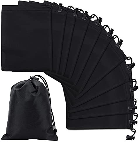 nbeads 12 Stück Drawstring Aufbewahrungstasche, 20x16cm Schwarz Nylon Taschen Polyester Kordelzugbeutel mit Toggle Geschenktaschen Schmuckbeutel für Sport Home Reise Schmuck Süßigkeiten Aufbewahrung