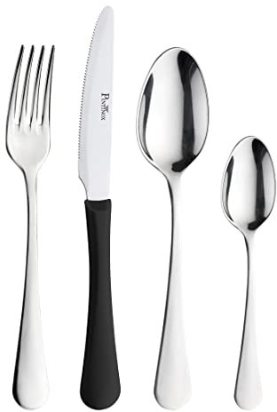 Prima Collection Bellagio Set 24 Pezzi Acciaio Inox Nichel Free Made in Italy, coltello con manico in polipropilene colore Nero