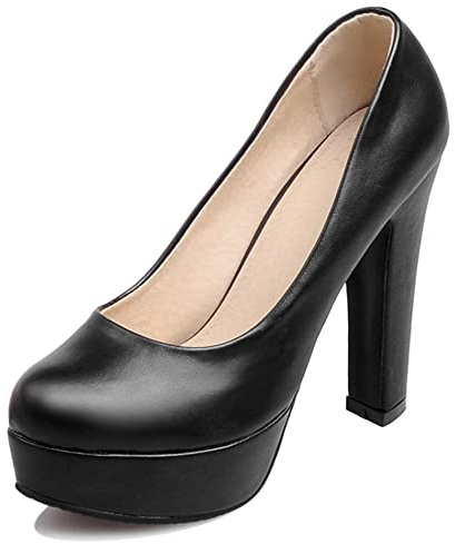 Décolleté con Tacco Largo da Donna, Pompe al Tallone Alto Punta Rotonda Senza Chiusura Scarpe da Sera con Plateau Moda Mloslk Nero Numero 38 EU