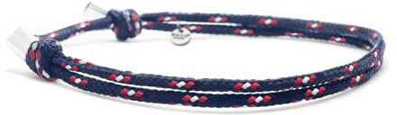 Nato Cuff - Paracord Armband 2mm und Silber 925 - Verstellbares Damen- oder Herrenschmuckstück entworfen und zusammengesetzt in Frankreich (Bla/Weiss/Rot)