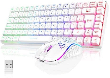 RedThunder K84 75% Wireless Gaming Keyboard and Mouse Rainbow Backlight UK Layout 85 Keys TKL Ultra Compact Mini Design Lightweight Honeycomb Gaming Mouse for PC Mac PS5 Xbox Office Gamers (White)