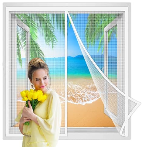 Moustiquaire FenêTre MagnéTique 150x150cm Auto AdhéSif Moustiquaire Avec Aimants, Anti Moustique Fenêtre D'écran Pliable Facile À Installer, pour Fenêtre Portes Blanc Renforcés