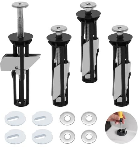 Toilet Seat Fittings, 4 Pack Toilet Seat Screws, Stainless Steel Toilet Seat Fixings for Top Lid Hinges, Universal Toilet Seat Bolts for Blind Holes Easy Install Replacement Fixing Kit with Gaskets